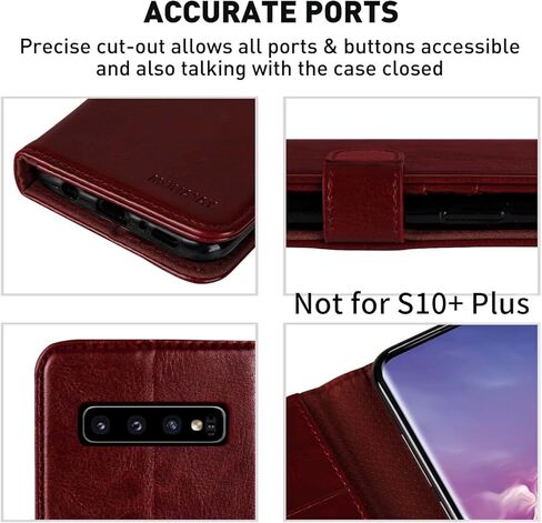 MONASAY Wallet Case Compatible for Galaxy S10, [Included Screen Protector][RFID Blocking] Flip Folio Leather Cell Phone Cover with Credit Card Holder, 6.1 inch, Burgundy in Kuwait