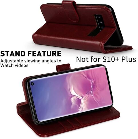 MONASAY Wallet Case Compatible for Galaxy S10, [Included Screen Protector][RFID Blocking] Flip Folio Leather Cell Phone Cover with Credit Card Holder, 6.1 inch, Burgundy in Kuwait
