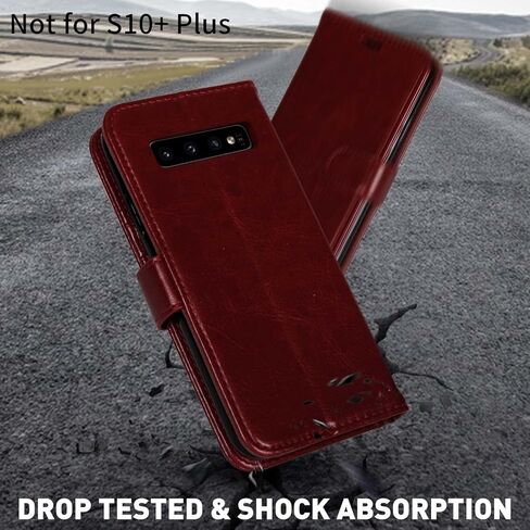 MONASAY Wallet Case Compatible for Galaxy S10, [Included Screen Protector][RFID Blocking] Flip Folio Leather Cell Phone Cover with Credit Card Holder, 6.1 inch, Burgundy in Kuwait