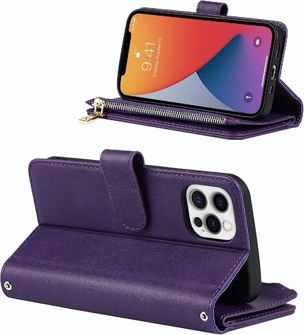 Jaorty iPhone 12 Pro Phone Case Wallet for Women Men with Credit Card Holder, iPhone 12 Crossbody Case with Strap Shoulder Lanyard, Zipper Pocket PU Leather Cases for iPhone 12 Pro,6.1 Inch Purple in Saudi Arabia