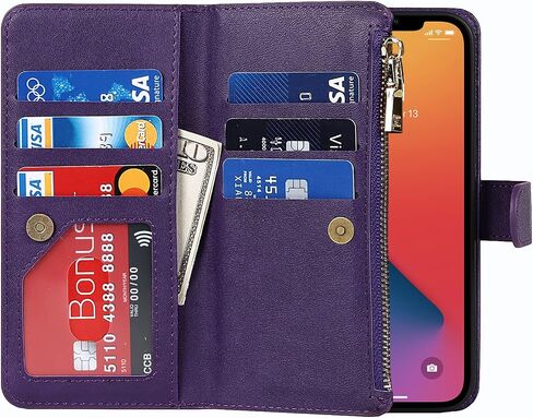 Jaorty iPhone 12 Pro Phone Case Wallet for Women Men with Credit Card Holder, iPhone 12 Crossbody Case with Strap Shoulder Lanyard, Zipper Pocket PU Leather Cases for iPhone 12 Pro,6.1 Inch Purple in Saudi Arabia