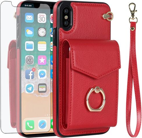 Asuwish Phone Case for iPhone Xs Max Wallet Cover with Tempered Glass Screen Protector and RFID Ring Credit Card Holder Cell Accessories i X XR Xsmax 10x SX Xmax 10xs 10s 10 Plus Xmaxs Women Men Black in Kuwait