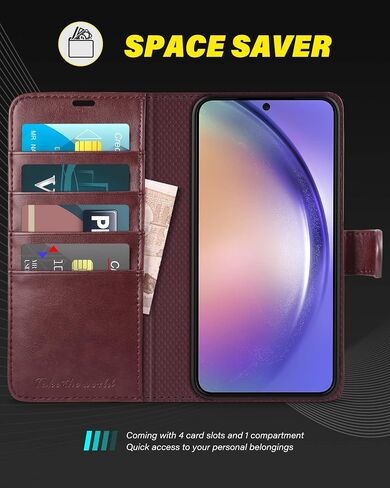 TUCCH Case Wallet for Galaxy A54 5G, TPU Shockproof Interior Case [RFID Blocking] Card Slot Folio [Kickstand], Magnetic PU Leather Flip Cover Compatible with Galaxy A54 6.4" 2023, Dark Blue & Brown in Saudi Arabia