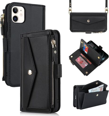 Jaorty iPhone 12 Pro Phone Case Wallet for Women Men with Credit Card Holder, iPhone 12 Crossbody Case with Strap Shoulder Lanyard, Zipper Pocket PU Leather Cases for iPhone 12 Pro,6.1 Inch Purple in Saudi Arabia