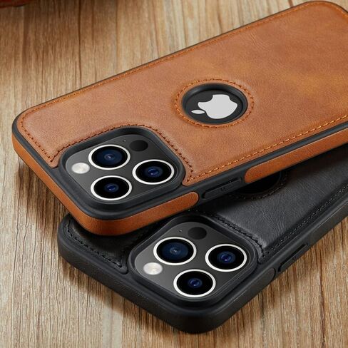 حافظة مصممة لهاتف iPhone 15 Pro من الجلد النباتي مع شعار نحيف وغطاء حماية كلاسيكي فاخر وأنيق (2023) 6.1 بوصة (بني) in Kuwait