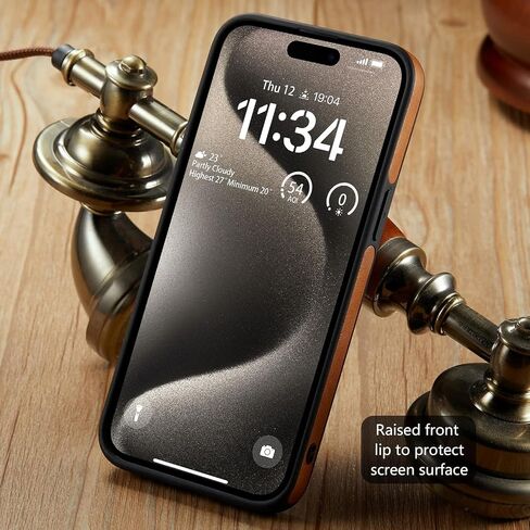 حافظة مصممة لهاتف iPhone 15 Pro من الجلد النباتي مع شعار نحيف وغطاء حماية كلاسيكي فاخر وأنيق (2023) 6.1 بوصة (بني) in Kuwait