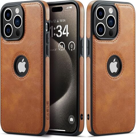 حافظة مصممة لهاتف iPhone 15 Pro من الجلد النباتي مع شعار نحيف وغطاء حماية كلاسيكي فاخر وأنيق (2023) 6.1 بوصة (بني) in Kuwait