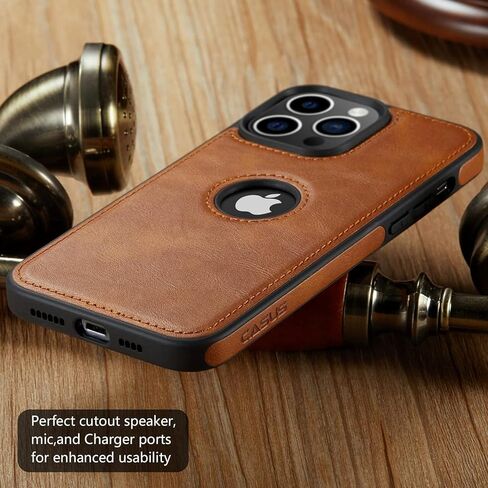 حافظة مصممة لهاتف iPhone 15 Pro من الجلد النباتي مع شعار نحيف وغطاء حماية كلاسيكي فاخر وأنيق (2023) 6.1 بوصة (بني) in Kuwait