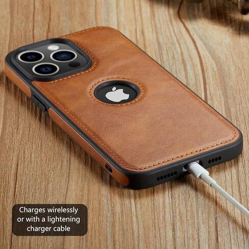 حافظة مصممة لهاتف iPhone 15 Pro من الجلد النباتي مع شعار نحيف وغطاء حماية كلاسيكي فاخر وأنيق (2023) 6.1 بوصة (بني) in Kuwait