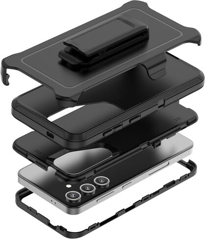 Compatible with Samsung Galaxy S24 Case, with Belt Clip Holster Heavy Duty Rugged Shockproof Full Body Protection Kickstand Cover for Samsung Galaxy S24 Phone (Black) in Saudi Arabia
