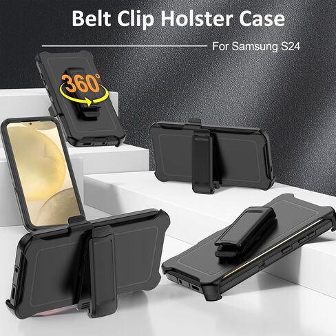 Compatible with Samsung Galaxy S24 Case, with Belt Clip Holster Heavy Duty Rugged Shockproof Full Body Protection Kickstand Cover for Samsung Galaxy S24 Phone (Black) in Saudi Arabia