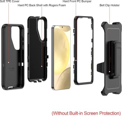 Compatible with Samsung Galaxy S24 Case, with Belt Clip Holster Heavy Duty Rugged Shockproof Full Body Protection Kickstand Cover for Samsung Galaxy S24 Phone (Black) in Saudi Arabia