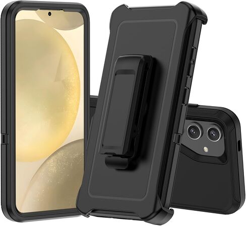 Compatible with Samsung Galaxy S24 Case, with Belt Clip Holster Heavy Duty Rugged Shockproof Full Body Protection Kickstand Cover for Samsung Galaxy S24 Phone (Black) in Saudi Arabia