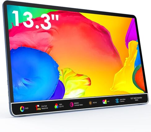 13.3inch OLED Portable Monitor for Laptop, Anti-Glare Ultra-Slim Gaming Monitor,1080P FHD HDR USB-C HDMI Plug&Play External Monitor for Laptop Mac PC Phone Switch PS4/5 Xbox in Saudi Arabia