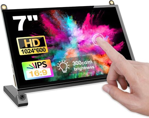 شاشة لمس 7 بوصة، شاشة لمس سعوية HD 1024×600 IPS LCD متوافقة مع R Pi 4B/3B+/3B/2/1B+/Zero Ora Pi 5 Por/3 Plus/3B/4B Ban Pi وWindows 10/8/7 in Saudi Arabia