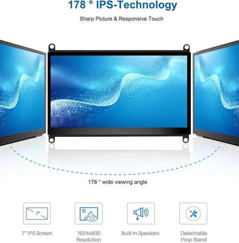 شاشة لمس 7 بوصة، شاشة لمس سعوية HD 1024×600 IPS LCD متوافقة مع R Pi 4B/3B+/3B/2/1B+/Zero Ora Pi 5 Por/3 Plus/3B/4B Ban Pi وWindows 10/8/7 in Saudi Arabia