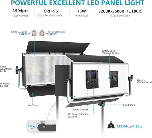 Neewer Professional 1904 LED Video Light with APP Intelligent Control System, Dimmable Bi-Color 3200K-5600K Photography Lighting Kit for YouTube Studio Video Lighting with LCD Screen, Metal Shell in Saudi Arabia