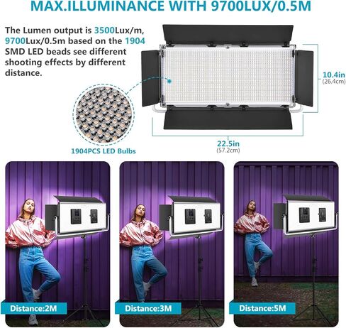 Neewer Professional 1904 LED Video Light with APP Intelligent Control System, Dimmable Bi-Color 3200K-5600K Photography Lighting Kit for YouTube Studio Video Lighting with LCD Screen, Metal Shell in Saudi Arabia