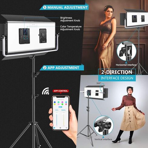 Neewer Professional 1904 LED Video Light with APP Intelligent Control System, Dimmable Bi-Color 3200K-5600K Photography Lighting Kit for YouTube Studio Video Lighting with LCD Screen, Metal Shell in Saudi Arabia
