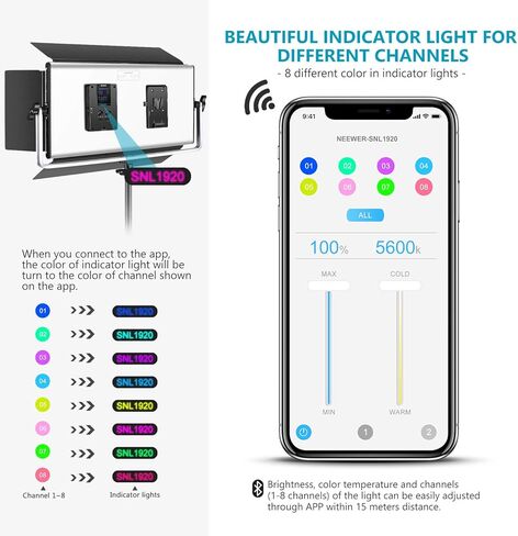 Neewer Professional 1904 LED Video Light with APP Intelligent Control System, Dimmable Bi-Color 3200K-5600K Photography Lighting Kit for YouTube Studio Video Lighting with LCD Screen, Metal Shell in Saudi Arabia