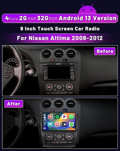 Hikity 2+32GB for 2008-2012 Nissan Altima Radio with Wireless Carplay Android Auto, 9 Inch Android Car Stereo Bluetooth, GPS Navigation, WiFi, HiFi, Mirror Link, Mic, Backup Cam, Auto A/C in Saudi Arabia