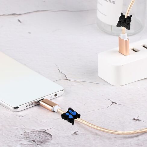 6 قطع من واقيات كابل الشحن، تصميم لطيف ثلاثي الأبعاد على شكل فراشة من السيليكون، واقي كابل الهاتف، واقي سلك الشحن، أداة تقطيع الكابل، موفر سلك خط البيانات in Kuwait