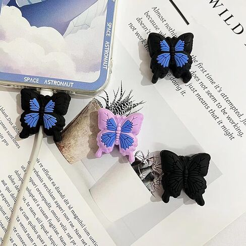 6 قطع من واقيات كابل الشحن، تصميم لطيف ثلاثي الأبعاد على شكل فراشة من السيليكون، واقي كابل الهاتف، واقي سلك الشحن، أداة تقطيع الكابل، موفر سلك خط البيانات in Kuwait