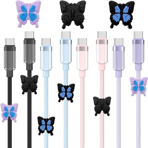 6 قطع من واقيات كابل الشحن، تصميم لطيف ثلاثي الأبعاد على شكل فراشة من السيليكون، واقي كابل الهاتف، واقي سلك الشحن، أداة تقطيع الكابل، موفر سلك خط البيانات in Kuwait