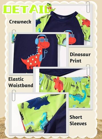 Toddler Boys Dinosaur RashGuard Swimsuit - Kids Short Sleeve Shirt Trunks Swimwear Bathing Suit with Hat 3Pcs Sets in Saudi Arabia