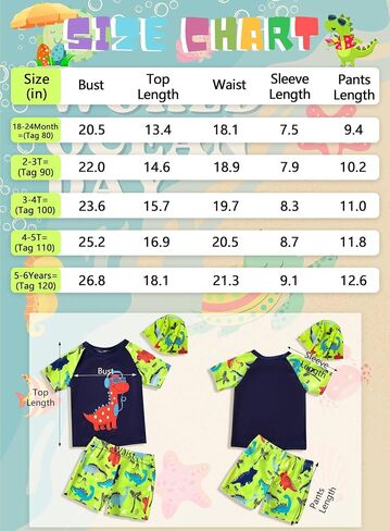 Toddler Boys Dinosaur RashGuard Swimsuit - Kids Short Sleeve Shirt Trunks Swimwear Bathing Suit with Hat 3Pcs Sets in Saudi Arabia