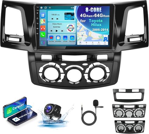【8Core 4+64G】 لسيارة Toyota HILUX 2005-2014 Android13 ستيريو مع Carplay لاسلكي Android Auto، 9 بوصة HD 1280 * 720P IPS شاشة لمس راديو السيارة مع نظام تحديد المواقع واي فاي DSP صوت بلوتوث 5.0 SWC+كاميرا احتياطية in Kuwait