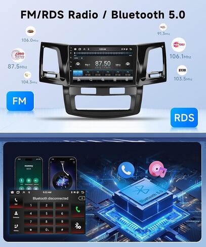 【8Core 4+64G】 لسيارة Toyota HILUX 2005-2014 Android13 ستيريو مع Carplay لاسلكي Android Auto، 9 بوصة HD 1280 * 720P IPS شاشة لمس راديو السيارة مع نظام تحديد المواقع واي فاي DSP صوت بلوتوث 5.0 SWC+كاميرا احتياطية in Kuwait