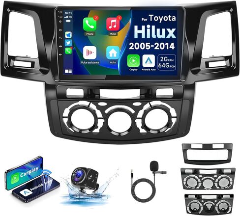 【8Core 4+64G】 لسيارة Toyota HILUX 2005-2014 Android13 ستيريو مع Carplay لاسلكي Android Auto، 9 بوصة HD 1280 * 720P IPS شاشة لمس راديو السيارة مع نظام تحديد المواقع واي فاي DSP صوت بلوتوث 5.0 SWC+كاميرا احتياطية in Kuwait