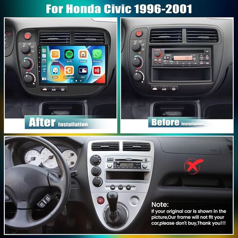 [2+64G] Android 13 Car Stereo for Honda Civic 1996-2001 with Apple Carplay&Android Auto,9 Inch Touch Screen Car Radio with Mirror Link GPS WiFi Bluetooth FM/RDS SWC Dual USB/AUX-in+Backup Camera in Saudi Arabia
