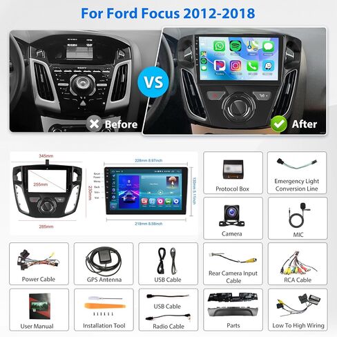 2G 64G لسيارة Ford Focus 2012-2018 Android Car Stereo Radio Carplay، Rimoody 9 بوصة تعمل باللمس Android Auto Mirror Link Bluetooth FM/RDS GPS WiFi HiFi SWC كاميرا احتياطية in Saudi Arabia