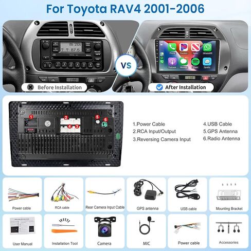 8 Core 2G 64G Android Car Stereo for Toyota RAV4 2001-2006 Carplay Android Auto, Rimoody 9 Inch Touchscreen Car Radio GPS 4G-WiFi Bluetooth FM DSP-36 Mirror Link 59-UI Themes AHD Backup Camera in Saudi Arabia
