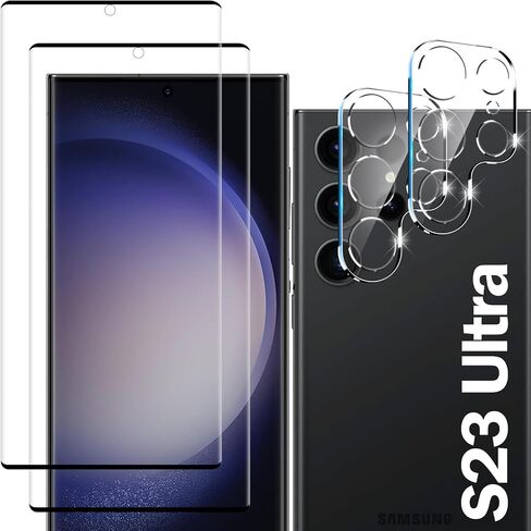 [2+2 Pack] Galaxy S23 Ultra 5G Tempered Glass Screen Protector for Samsung Galaxy S23 Ultra 5G 6.8 inch HD Tempered Glass Protector [9H Hardness][Ultrasonic Fingerprint Unlock][3D Curved] in Saudi Arabia