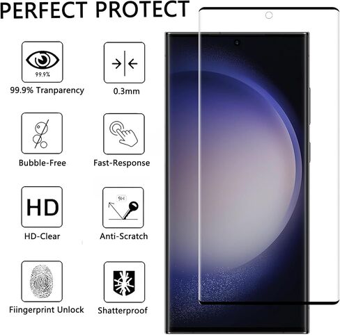 [2+2 Pack] Galaxy S23 Ultra 5G Tempered Glass Screen Protector for Samsung Galaxy S23 Ultra 5G 6.8 inch HD Tempered Glass Protector [9H Hardness][Ultrasonic Fingerprint Unlock][3D Curved] in Saudi Arabia