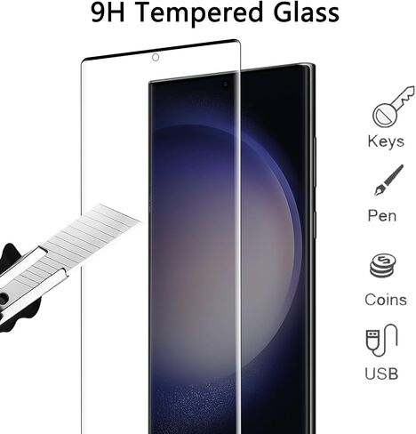 [2+2 Pack] Galaxy S23 Ultra 5G Tempered Glass Screen Protector for Samsung Galaxy S23 Ultra 5G 6.8 inch HD Tempered Glass Protector [9H Hardness][Ultrasonic Fingerprint Unlock][3D Curved] in Saudi Arabia