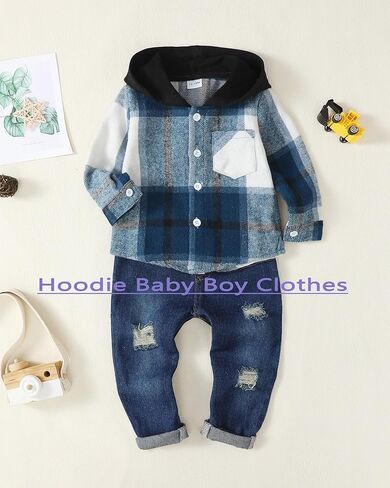 ملابس للأولاد من عمر 18 إلى 24 شهرًا ملابس شتوية بقلنسوة للأطفال من قماش الدنيم ملابس أطفال للأولاد من عمر 18 إلى 24 شهرًا باللون الأزرق منقوشة للشتاء in Kuwait