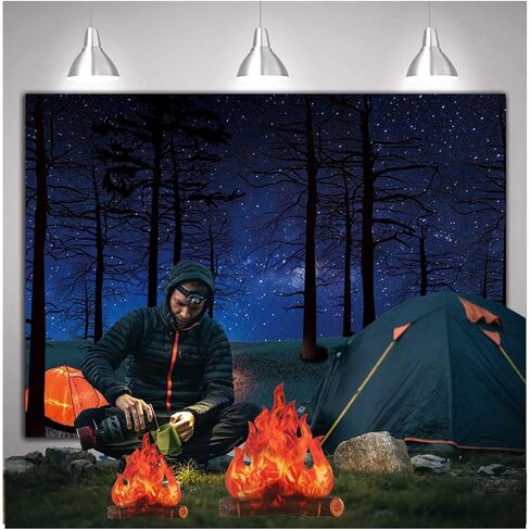 مشهد الغابات التخييم صورة راية 7x5ft وهمية المعسكر الديكور العربة حفلة عيد ميلاد راية خلفيات للتصوير الفوتوغرافي in Kuwait