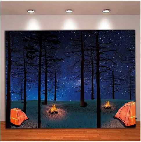 مشهد الغابات التخييم صورة راية 7x5ft وهمية المعسكر الديكور العربة حفلة عيد ميلاد راية خلفيات للتصوير الفوتوغرافي in Kuwait