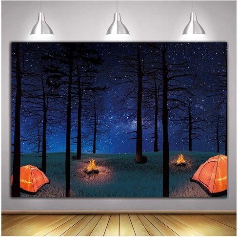 مشهد الغابات التخييم صورة راية 7x5ft وهمية المعسكر الديكور العربة حفلة عيد ميلاد راية خلفيات للتصوير الفوتوغرافي in Kuwait