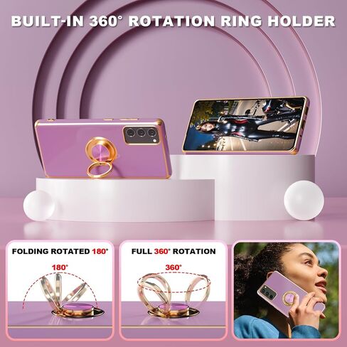 for S20 FE Case,+Screen Protector,with Magnetic Kickstand,Built-in 360° Rotation Ring Holder,Plating Gold Edge Slim Soft TPU Shockproof Protective Case for Samsung Galaxy S20 FE 5G, Mint Green in Saudi Arabia