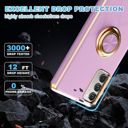 for S20 FE Case,+Screen Protector,with Magnetic Kickstand,Built-in 360° Rotation Ring Holder,Plating Gold Edge Slim Soft TPU Shockproof Protective Case for Samsung Galaxy S20 FE 5G, Mint Green in Saudi Arabia