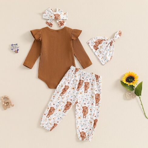 Newborn Baby Girl Clothes Outfits New To The Crew Bodysuit Romper Floral Pants Headband Hat Coming Home Outfit in Saudi Arabia