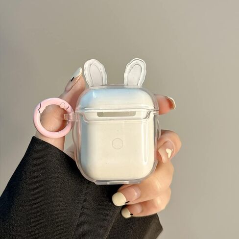 متوافق مع حافظة Airpods على شكل أرنب، حافظة لطيفة مع سلسلة مفاتيح للنساء والفتيات، غطاء واقٍ من السيليكون الناعم الشفاف بتصميم Kawaii لعلبة شحن AirPods 2&1 in Kuwait