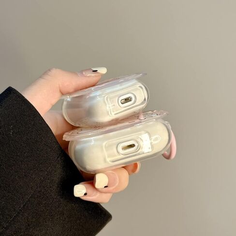 متوافق مع حافظة Airpods على شكل أرنب، حافظة لطيفة مع سلسلة مفاتيح للنساء والفتيات، غطاء واقٍ من السيليكون الناعم الشفاف بتصميم Kawaii لعلبة شحن AirPods 2&1 in Kuwait