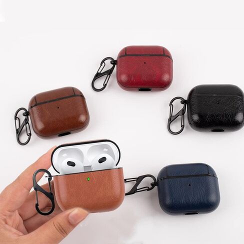 2021 Leather Case Compatible with AirPods 3rd Generation, Fully-Wrapped Portable Shockproof Leather Cover with Keychain Apple Airpods 3 Charging Case for Women Men [Front LED Visible] (Coffee) in Kuwait