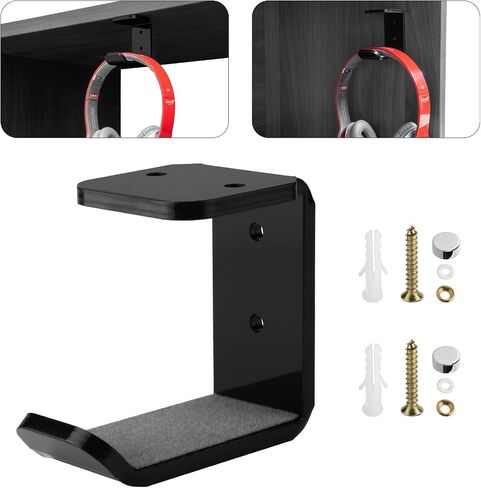 Cosmos 2 Pcs Headphone Hanger Mount Under-Desk Headset Hanger Hook Earphone Holder Wall Mount Hooks with Adhesive Tape & Screw Set Compatible with PC Gaming DJ Headset, Acrylic (Solid Black) in Saudi Arabia